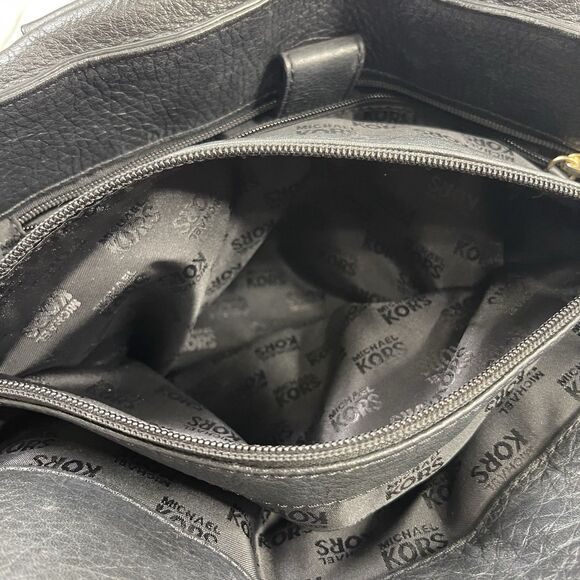 Michael Kors Tote Handbag Hamilton Women Black Pebbled Leather Gold Hardware - Picture 10 of 15